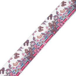 Woven printed elastic band - BUTTERFLIES (pattern no. 1 pink) / white  / Choice of sizes