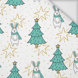HARES WITH CHRISTMAS TREES / white - looped knit 