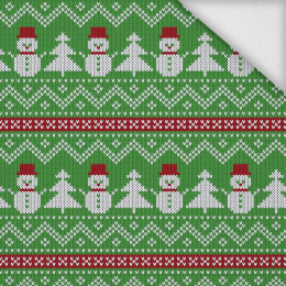 SNOWMEN WITH CHRISTMAS TREES / green - looped knit 