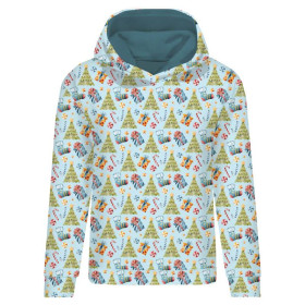 CLASSIC WOMEN’S HOODIE (POLA) - CHRISTMAS TREES AND PRESENTS (CHRISTMAS SEASON) - looped knit fabric 