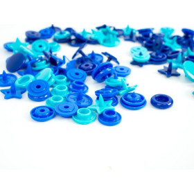 Color Snaps PRYM Love, plastic fasteners 12,4 mm - 30 sets - stars navy / turquoise / blue