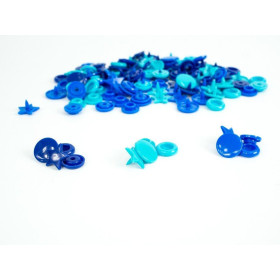 Color Snaps PRYM Love, plastic fasteners 12,4 mm - 30 sets - stars navy / turquoise / blue