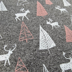 REINDEERS and CHRISTMAS TREES / eco melange - looped knit fabric