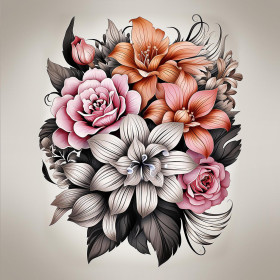 BOUQUET OF FLOWERS WZ.10 - panel (60cm x 50cm)  Cotton woven fabric