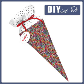 First Grade Candy Cone - SKULLS pat. 4 / colorful (DIA DE LOS MUERTOS) - sewing set
