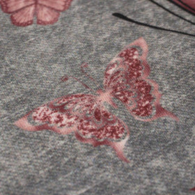 ALWAYS BEAUTIFUL (GLITTER BUTTERFLIES) / ACID WASH GREY - SINGLE JERSEY PANORAMIC PANEL (60cm x 155cm)