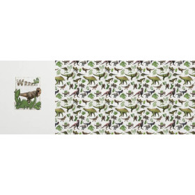 DINO PLANTS / white - Panoramic panel - looped knit fabric with elastane