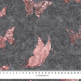 BUTTERFLIES (GLITTER BUTTERFLIES) / ACID WASH GREY- Upholstery velour 