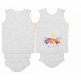 KID’S T-SHIRT- UNICORN / flowers - melange light grey-  single jersey