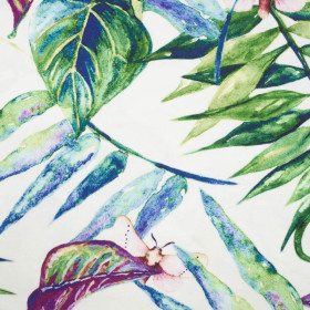 LEAVES AND INSECTS PAT. 2 (TROPICAL NATURE) / white - Waterproof woven fabric