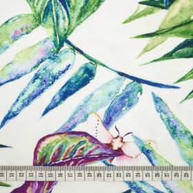 LEAVES AND INSECTS PAT. 2 (TROPICAL NATURE) / white - Waterproof woven fabric