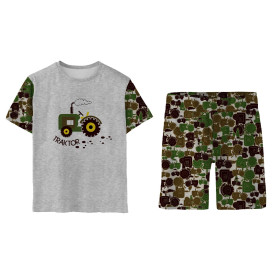 CHILDREN'S PAJAMAS "ADA" - TRACTOR GREEN  / melange light grey - sewing set