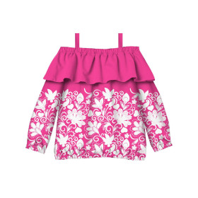 Bardot neckline blouse (VIKI) - FLOWERS (pattern no. 2 white) / fuchsie - sewing set