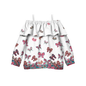 Bardot neckline blouse (VIKI) - BUTTERFLIES (pat. 1 pink) / white - sewing set