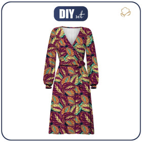 WRAP MIDI DRESS (BIANCA) - PURPLE LEAVES (VINTAGE) - sewing set