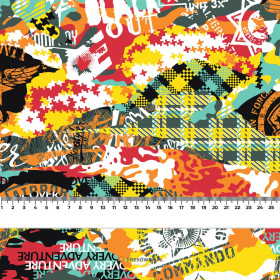 FOLK ROOSTERS / black - Cotton woven fabric