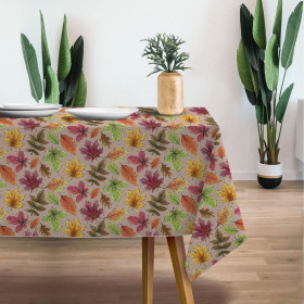 COLORFUL LEAVES MIX / beige (GLITTER AUTUMN) - Woven Fabric for tablecloths
