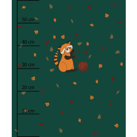 RED PANDA AND YARN / bottled green (RED PANDA’S AUTUMN)  - panel (60cm x 50cm)