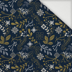 FOLK FLORAL pat. 1 / gold (FOLK FOREST) - Woven Fabric for tablecloths