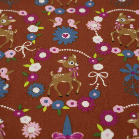 ROE DEER (wreaths) / brick - POPLIN 100% cotton 