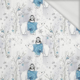 PENGUINS ON BEARS / white (ENCHANTED WINTER) - looped knit fabric