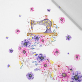 SEWING MACHINE AND FLOWERS - panel (60cm x 50cm) Cotton woven fabric