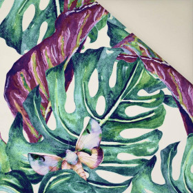 LEAVES AND INSECTS PAT. 5 (TROPICAL NATURE) / white- Upholstery velour 