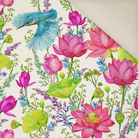 KINGFISHERS AND POPPIES (KINGFISHERS IN THE MEADOW) / white- Upholstery velour 