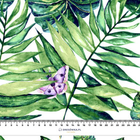 LEAVES AND INSECTS PAT. 4 (TROPICAL NATURE) / white - Waterproof woven fabric