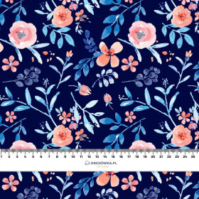 PAINTED PEONIES / navy - Hydrophobic brushed knit