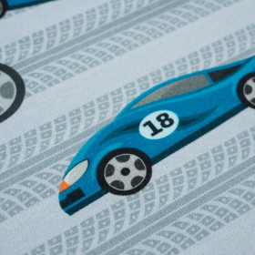 FAST WHEELS / blue on grey - looped knit 