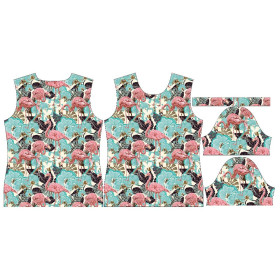 WOMEN’S T-SHIRT - FLAMINGOS AND  MONSTERAS - single jersey 