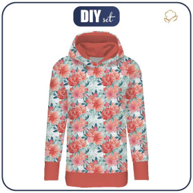 WOMEN’S HOODIE - FLOWER BOUQUET  pat. 3 (gold) - Elastic brushed knit fabric