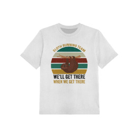 CHILDREN'S SPORTS T-SHIRT - SLOTH RUNNING TEAM / white (128/134)