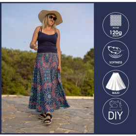 Skirt panel "MAXI" - crepe/ Butterfly & flowers wz.8
