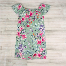 Bardot neckline dress (LILI) - WATERCOLOR FLOWERS pat. 5 - sewing set