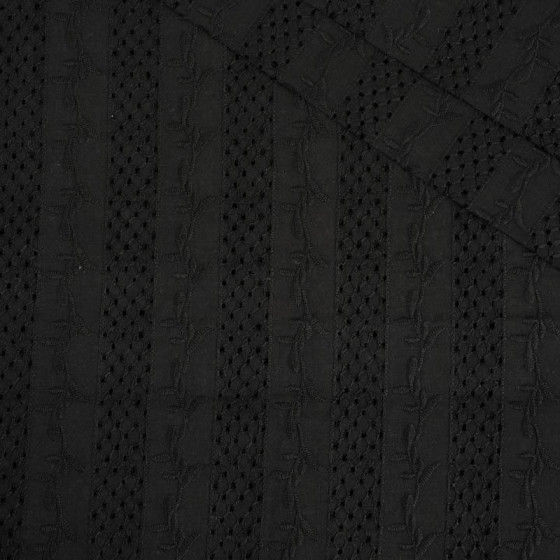 TWIGS / black - Embroidered cotton fabric