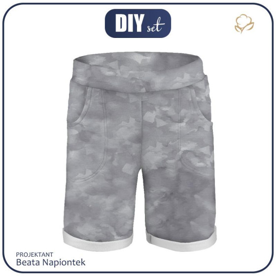 KID`S SHORTS (RIO) - CAMOUFLAGE pat. 2 / grey - looped knit fabric 