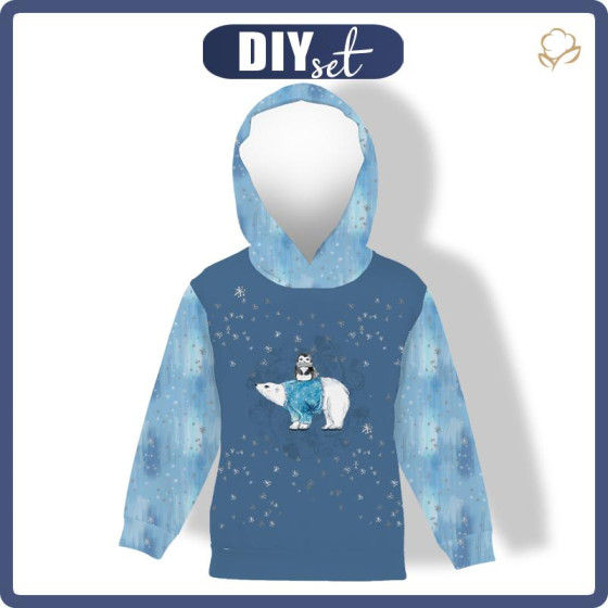 KID'S HOODIE (ALEX) - PENGUIN ON  BEAR / winter sky (ENCHANTED WINTER) - sewing set