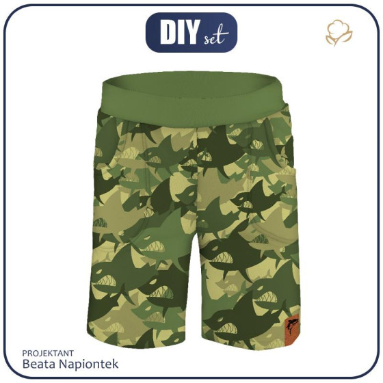 KID`S SHORTS (RIO) - SHARKS MORO - looped knit fabric 