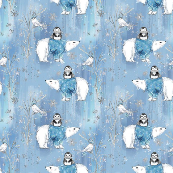 PENGUINS ON BEARS / light blue (ENCHANTED WINTER)