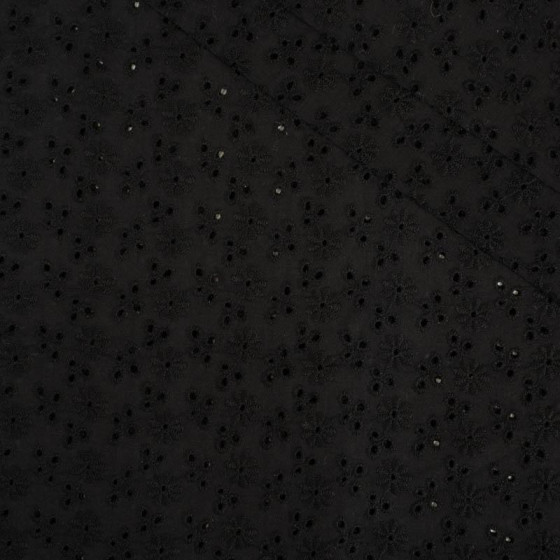 DAISIES / black - Embroidered cotton fabric