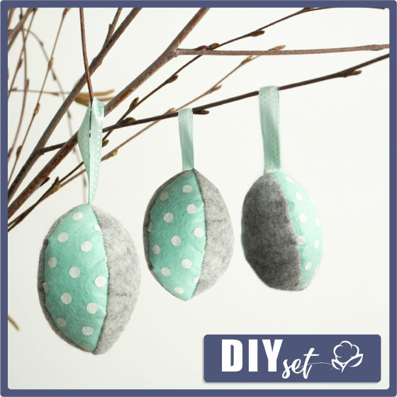 7 Easter eggs sewing set - DOTS WHITE / mint