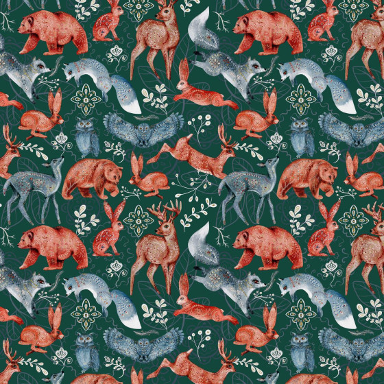 FOLK ANIMALS pat. 1 / bottle green (FOLK FOREST)