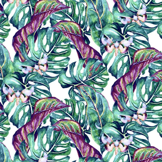 MINI LEAVES AND INSECTS PAT. 5 (TROPICAL NATURE) / white