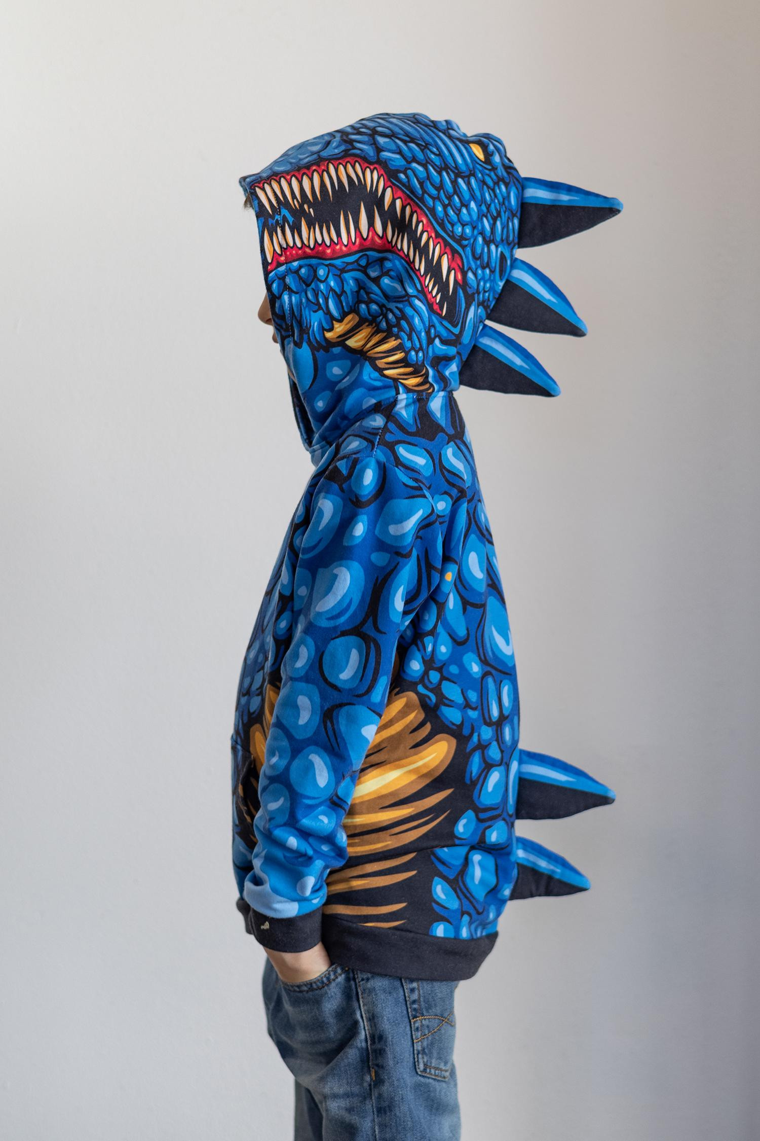 DĚTSKÁ MIKINA S KAPUCÍ DINO (PARIS) - BLUE DRAGON - Sada šití