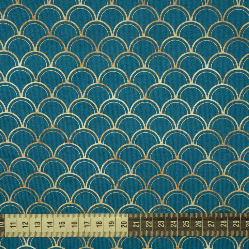 ZLATÉ ŠUPINY vz. 2  (ZLATÝ OCEÁN) / mořská - organický úplet single jersey s elastanem 