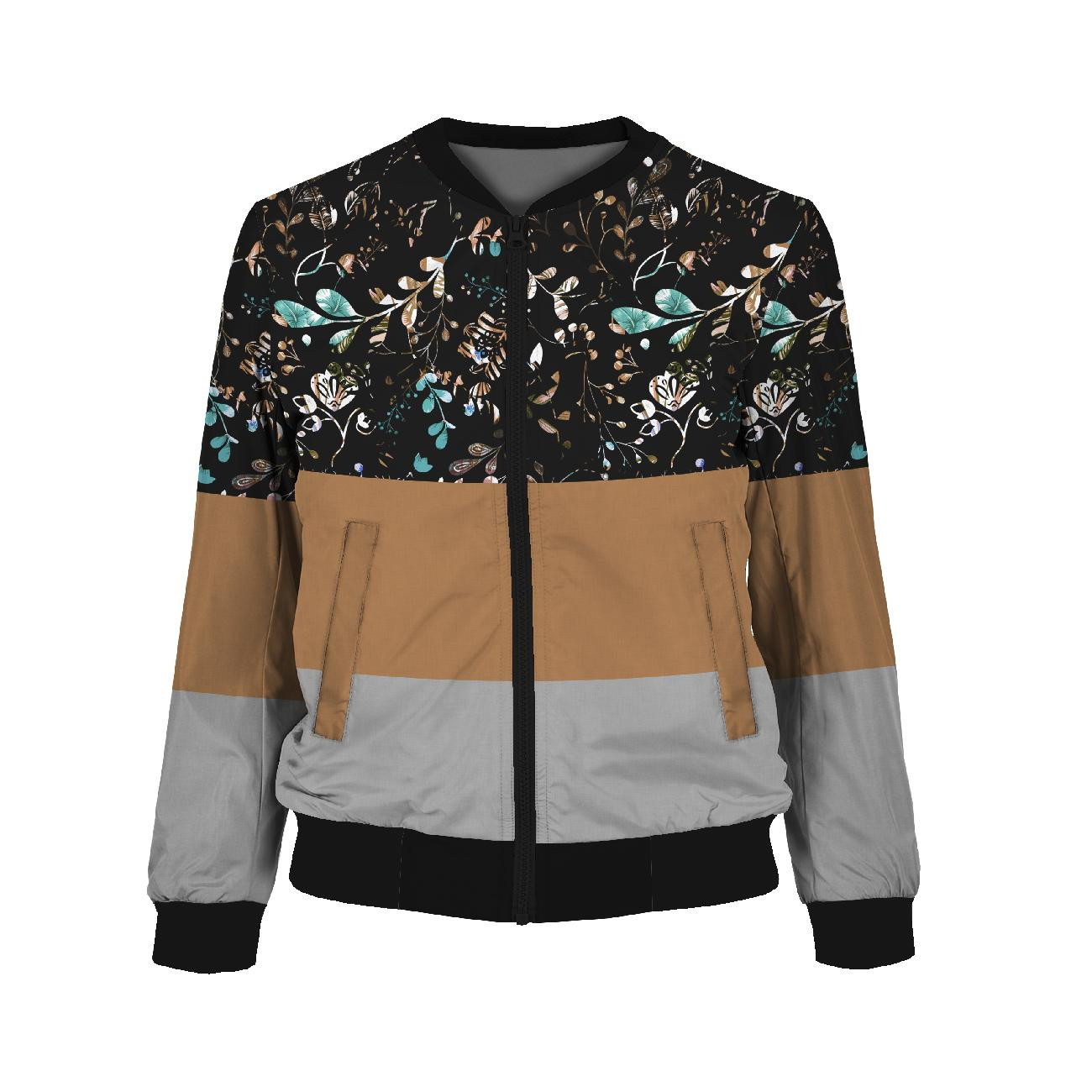 DÁMSKA BOMBER BUNDA (KAMA) - FOLK FLORAL / BLOKY - Sada šití