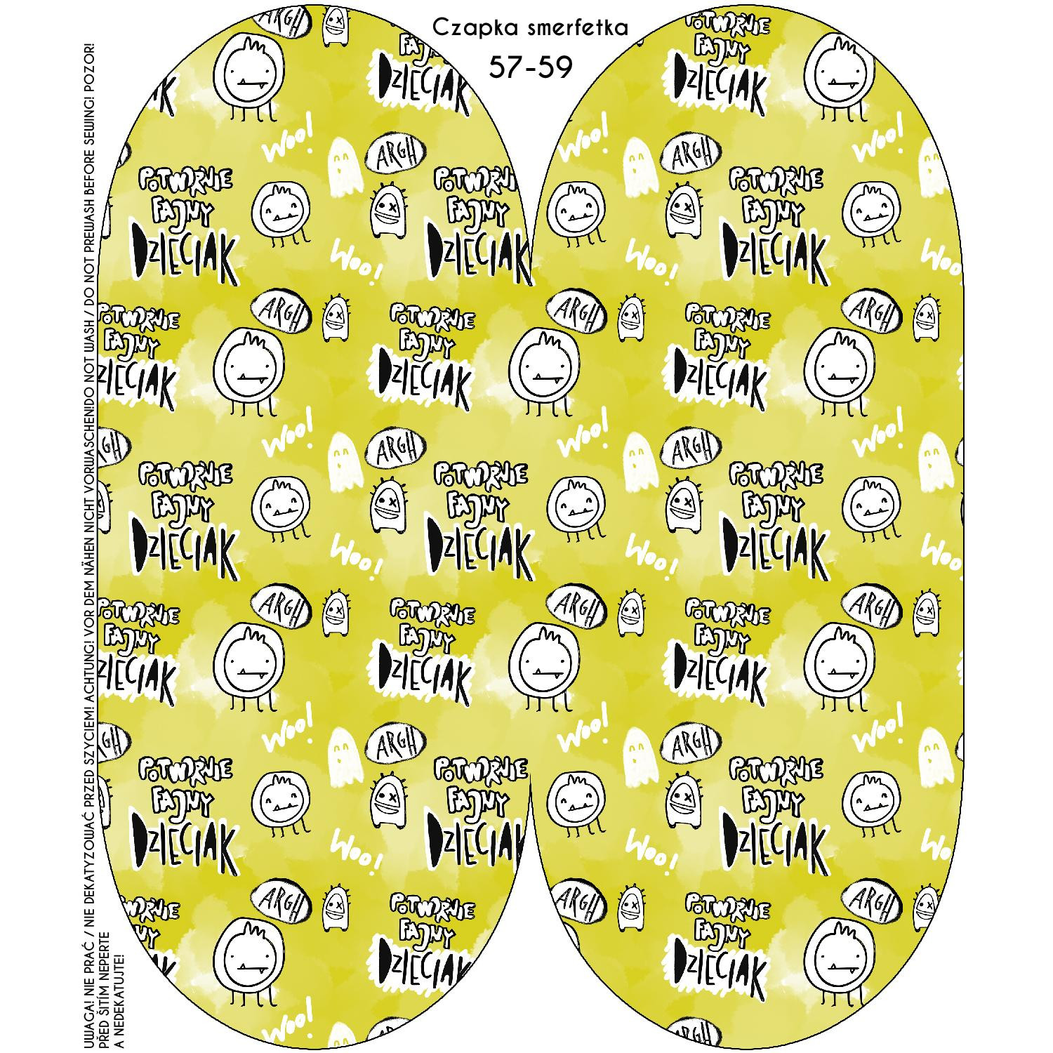 ČEPICE “Šmoulinka” - POTWORNIE FAJNY DZIECIAK / žlutá (ŠKOLNÍ KRESBY) / Velikost na výběr