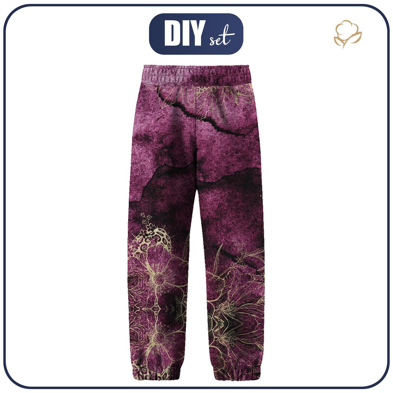SOFTSHELLOVÉ DĚTSKÉ KALHOTY (YETI) - KVĚTY / zlatý obrys Vz. 1 / AKVARELOVÝ MRAMOR - Sada šití